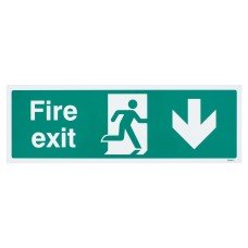 Exel Fire Exit Running Man Down Arrow Sign - 450 x 150mm - Rigid Plastic