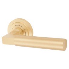 Burlington BUR30 Satin Brass Door Handles on Round Stepped Rose - Westminster Range 