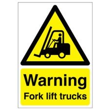 Exel Warning Fork Lift Trucks Sign - 420 x 297mm - Rigid Plastic