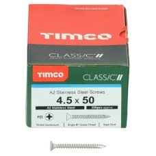 TIMCO Classic Pozi Countersunk Wood Screws - 4.5 x 50mm - A2 Stainless Steel - Pack of 200