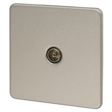 Knightsbridge 1 Gang Screwless Flat Plate Non Isolated TV Outlet - Brushed Chrome