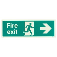 Exel Photoluminescent Fire Exit Running Man Arrow Right Sign - 450 x 150mm - Rigid Plastic