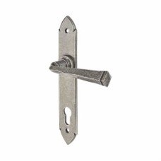 Olde Forge Pewter Gothic Euro Lock Door Handle - Long Plate - 247 x 44mm