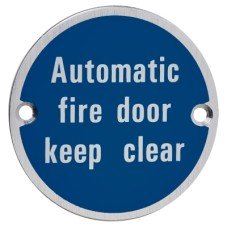 Exel Automatic Fire Door Keep Clear Door Sign - 75mm Diameter - Satin Aluminium