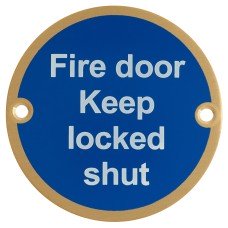 Hampstead Fire Door Keep Locked Shut Door Sign - 75mm Diameter - Satin Brass Hampstead Fire Door Keep Locked Shut Door Sign - 75mm Diameter - Satin Brass