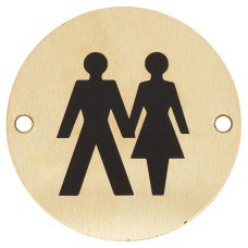 Hampstead Unisex Toilet Door Sign - 75mm Diameter - Satin Brass