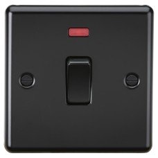 Knightsbridge 20A 1 Gang Round Edge Double Pole Appliance Switch with Neon - Matt Black