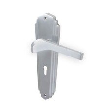 Heritage Brass by M Marcus Satin Chrome Art Deco Keyhole Lock Door Handle - Waldorf Range - 203 x 66mm