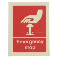 Exel Photoluminescent Emergency Stop Sign – 75 x 100mm - Rigid Plastic