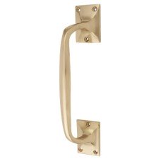 Traditional Heavy Cast Offset Door Pull Handle - Screw Fix - 250mm Centres - Polished Brass