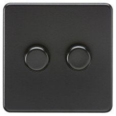 Knightsbridge 5 - 150W 2 Gang 2 Way Push On/Off Rotary Intelligent LED Dimmer Switch - Matt Black