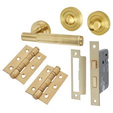 Exel Remi Knurled Bathroom Lock Door Handle Kit - Satin Brass