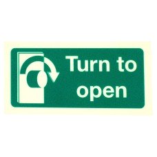 Exel Photoluminescent Turn to Open Clockwise Sign - 100 x 50mm - Rigid Plastic
