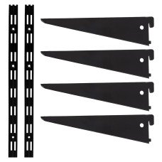 Exel Twin Slot Shelving Kit - 2 x 1000mm Shelf Wall Uprights & 4 x 270mm Shelf Brackets - Black Exel Twin Slot Shelving Kit - 2 x 1000mm Shelf Wall Uprights & 4 x 270mm Shelf Brackets - Black