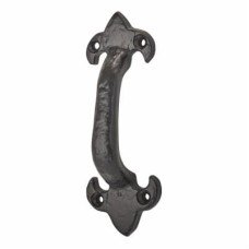 Olde Forge Fleur de Lys Offset Door Pull Handle - Screw Fix - 130 x 45mm - Antique Black Iron