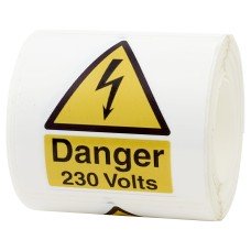 Exel Danger 230 Volts - 80 x 80mm - Self Adhesive Vinyl Labels - Roll of 250