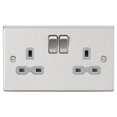 Knightsbridge 13A 2 Gang DP Switched Socket with Twin Earths - Brushed Chrome with Grey Insert