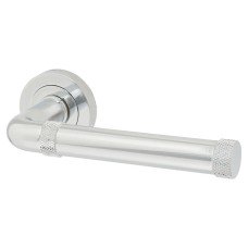 Jedo Polished Chrome Fire Rated Knurled Door Handles on Round Rose - Midtown Range 