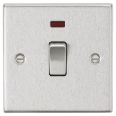Knightsbridge 20A 1 Gang Square Edge Double Pole Appliance Switch with Neon - Brushed Chrome