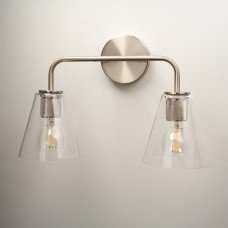 Exel Sabana Knurled 2 Light Indoor Wall Light - Satin Nickel Fittings & Hooded Clear Glass Shades