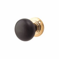 Olde Forge Bun Mortice Door Knob - 57mm Rose Diameter - Ebony Knob & Polished Brass Rose