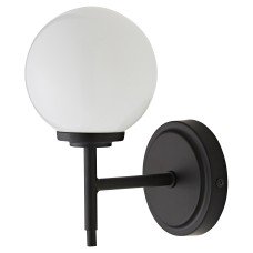 Forum Spa Porto Bathroom Wall Light - IP44 - Matt Black with Opal Glass Shade
