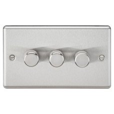 Knightsbridge 5-150W 3 Gang 2 Way Push On/Off Rotary Rounded Intelligent LED Dimmer - Brushed Chrome Knightsbridge 5-150W 3 Gang 2 Way Push On/Off Rotary Rounded Intelligent LED Dimmer - Brushed Chrome
