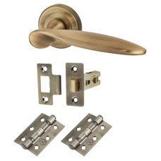 Exel Lancaster Latch Door Handle on Rose Kit - Antique Brass