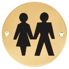 Hampstead Unisex Toilet Door Sign - 75mm Diameter - Polished Brass