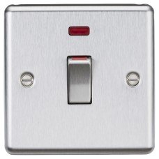 Knightsbridge 45A 1 Gang Round Edge Double Pole Cooker Switch with Neon - Brushed Chrome Knightsbridge 45A 1 Gang Round Edge Double Pole Cooker Switch with Neon - Brushed Chrome