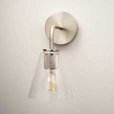 Exel Noord Knurled Indoor Wall Light - Satin Nickel Fittings and Hooded Clear Glass Shade 