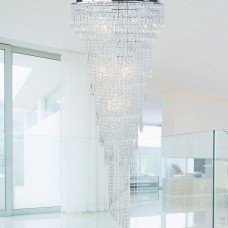 BHS Leila 7 Light Flush Ceiling Light - Polished Chrome with Crystal Droplets