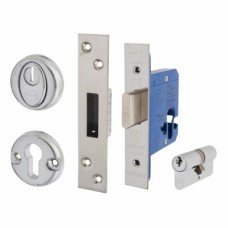 Hampstead BS3621 Euro Deadlock & Dbl Cylinder - 65mm Case - 44mm Backset - Square - Pol Stainless