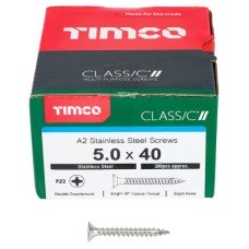 TIMCO Classic Pozi Countersunk Wood Screws - 5.0 x 40mm - A2 Stainless Steel - Pack of 200