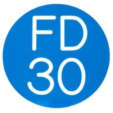Exel FD30 Fire Door Sign - Self Adhesive - 50mm Diameter - Rigid Plastic - Blue