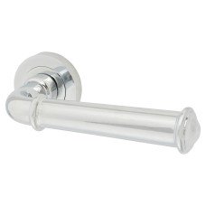 Jedo Polished Chrome Fire Rated Door Handles on Round Rose - Classic Range 