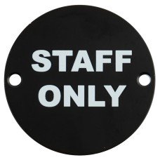 Exel Staff Only Door Sign - 75mm Diameter - Matt Black
