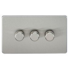 Knightsbridge 5 - 150W 3 Gang 2 Way Push On/Off Rotary Intelligent LED Dimmer Switch - Brush Chrome