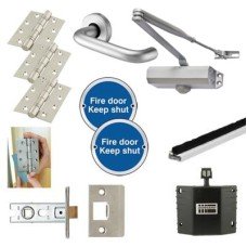 Light Duty Latch Door Handle on Rose Fire Door Kit - Hold Open - Aluminium