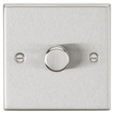 Knightsbridge 5-150W 1 Gang 2 Way Push On/Off Rotary Square Intelligent LED Dimmer - Brushed Chrome