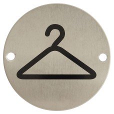 Exel Cloak/Coat Room Door Sign - 75mm Diameter - Satin Stainless Steel