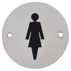 Exel Ladies Toilet Door Sign - 75mm Diameter - Polished Stainless Steel