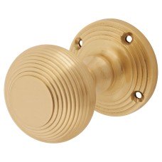 Exel Reeded Beehive Mortice Door Knob - 60mm Rose Diameter - Satin Brass