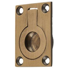 Exel Rectangular Flush Ring Cabinet Pull Handle - 38 x 27mm - Antique Brass
