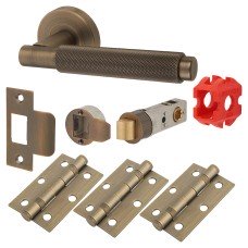 Jigtech Textura Latch Door Handle on Rose Kit - Passage - Matt Antique Brass