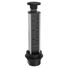 Sensio SensioPod E Slimline 3 Gang Pop-Up Socket with 2 x USB Ports - Black
