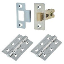 Exel Latch Pack - 76mm Case - 57mm Backset - 2 x Fire Rated Ball Bearing Hinges - Polished Chrome
