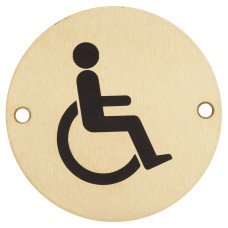 Hampstead Disabled Toilet Door Sign - 75mm Diameter - Satin Brass