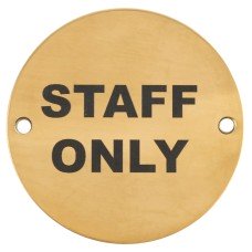 Hampstead Staff Only Door Sign - 75mm Diameter - Polished Brass