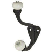 Olde Forge Single Hat & Coat Hook - 140 x 80mm - Black Iron & Porcelain